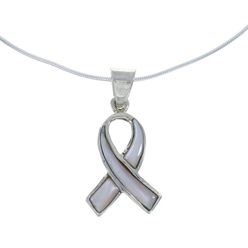 Southwest Pink Shell Ribbon Genuine Sterling Silver Italian Chain Necklace Set AX129013